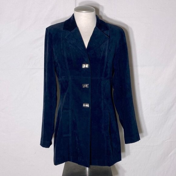 Vintage Amoretti Black 3 Toggle Long Blazer with Shoulder Pads M - Picture 1 of 13